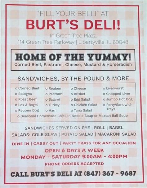 Burt's deli libertyville menu Burt's Deli: Authentic deli - See 95 traveler reviews, 9 candid photos, and great deals for Libertyville, IL, at Tripadvisor